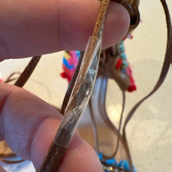 Schutz X Revolve CALLA Lace-Up Multi-Color Tassel Bamboo Brown Block Heel Size 8 - Picture 8 of 16